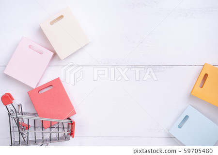 Shopping white color colorful shopping phone flat lay shopping 59705480