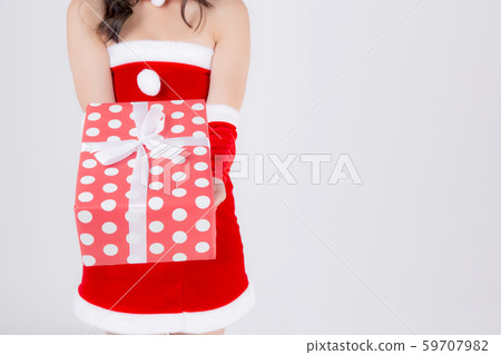 Closeup hand woman holding present box in xmas day 59707982