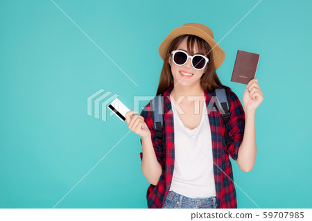 Beautiful young asian woman wear hat and 59707985