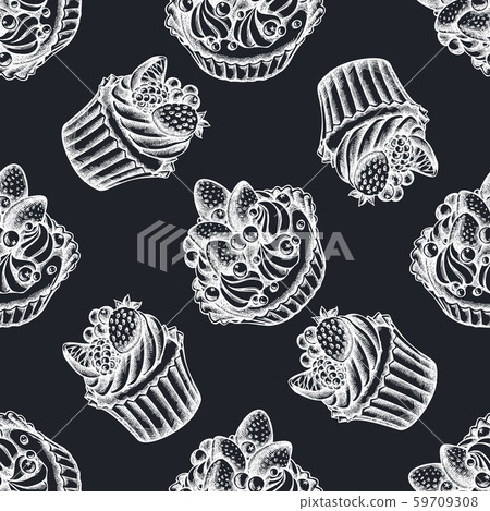 Seamless pattern with hand drawn chalk cupcake, cake Seamless pattern with hand drawn chalk cupcake, cake 59709308