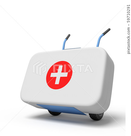 3d rendering of white first aid medical box on a hand truck 59710291