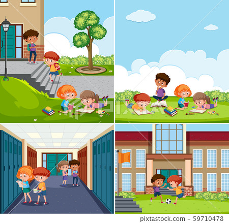Set of children at school scenes Set of children at school scenes 59710478