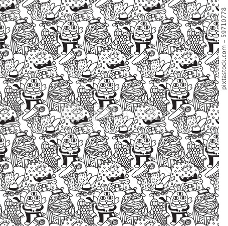 Group fashion aliens black and white seamless pattern 59710778
