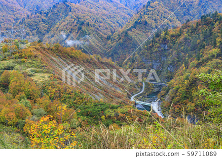 Okutadami Lake autumn leaves 59711089