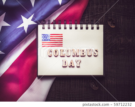 Beautiful Greeting Card on Columbus Day. Top view 59712232