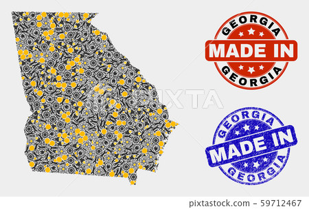 Mosaic Georgia State Map of Industrial Items and Made In Grunge Seal 59712467