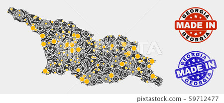 Mosaic Georgia Map of Production Items and Made In Grunge Stamp Mosaic Georgia Map of Production Items and Made In Grunge Stamp 59712477