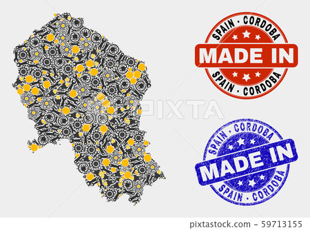 Mosaic Cordoba Spanish Province Map of Industrial Elements and Made In Grunge Stamp Mosaic Cordoba Spanish Province Map of Industrial Elements and Made In Grunge Stamp 59713155