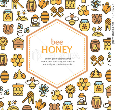 Honey Signs Design Round Design Template Line Icon Concept. Vector Honey Signs Design Round Design Template Line Icon Concept. Vector 59713274