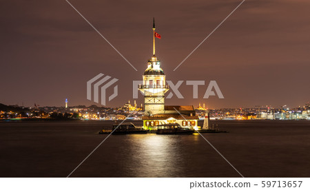The Maiden's Tower and night lights of Istanbul, 59713657