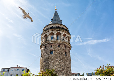 Galata Tower in the blue sky of Istanbul 59713684