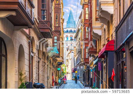 Galata Tower in Istanbul, view from the narrow 59713685
