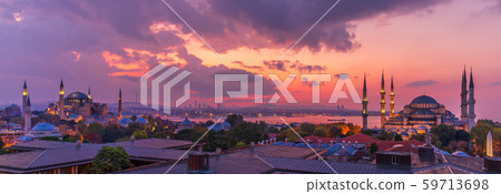 Istanbul sunset, beautiful panorama of the Hagia Istanbul sunset, beautiful panorama of the Hagia 59713698