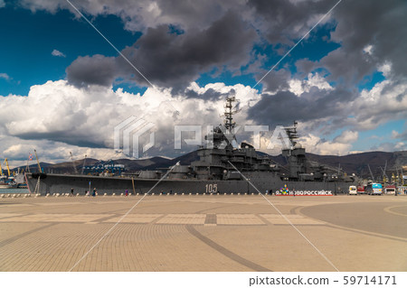 Russia. Krasnodar region. The legendary light artillery cruiser Mikhail Kutuzov, now a Museum at the pier in Novorossiysk. 59714171