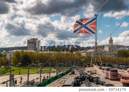 Russia. Krasnodar region. The legendary light artillery cruiser Mikhail Kutuzov, now a Museum at the pier in Novorossiysk. 59714174