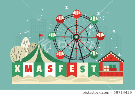 Xmas fest amusement park vector poster 59714439