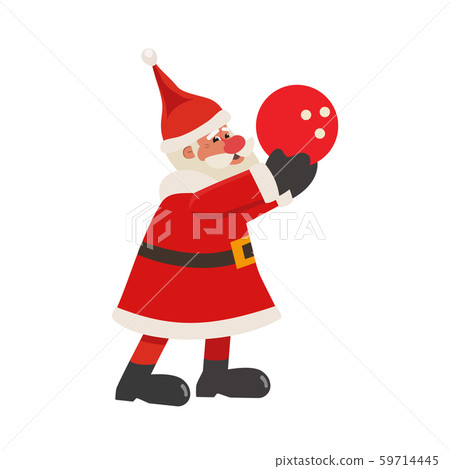 Santa Claus play bowling flat color vector icon 59714445