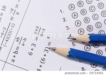 Pencil on answer sheets or Standardized test form Pencil on answer sheets or Standardized test form 59714481