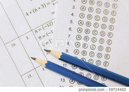 Pencil on answer sheets or Standardized test form Pencil on answer sheets or Standardized test form 59714483