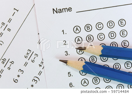 Pencil on answer sheets or Standardized test form Pencil on answer sheets or Standardized test form 59714484