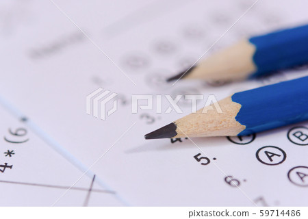 Pencil on answer sheets or Standardized test form Pencil on answer sheets or Standardized test form 59714486