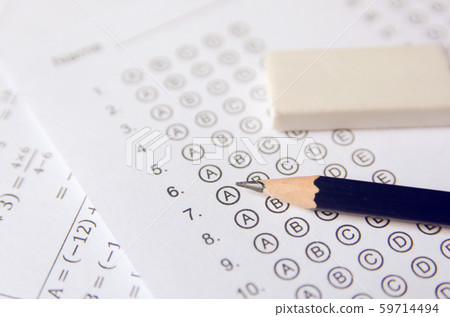 Pencil and eraser on answer sheets or Standardized Pencil and eraser on answer sheets or Standardized 59714494