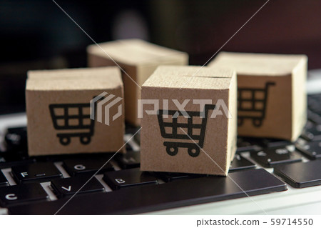 Online shopping - Paper cartons or parcel with a Online shopping - Paper cartons or parcel with a 59714550