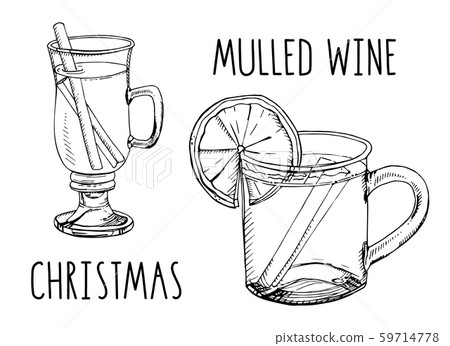 Set of hand drawn vector elements isolated on white. Mulled wine with spices and citrus fruit Set of hand drawn vector elements isolated on white. Mulled wine with spices and citrus fruit 59714778