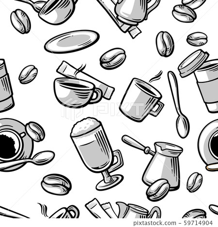 Seamless Coffee Pattern hand drawn vintage vector - Stock Illustration ...