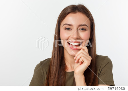 amazement - woman excited looking to the side. Surprised happy young woman looking sideways in amazement - woman excited looking to the side. Surprised happy young woman looking sideways in 59716080