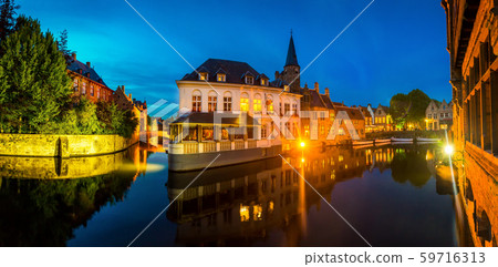 Belgium, Brugge, old European town, night view 59716313