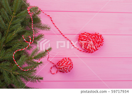 Christmas background on pink wooden boards. 59717934