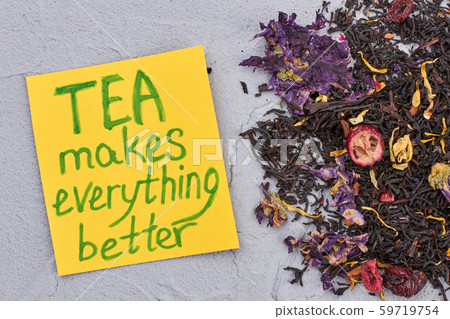Black tea mixed with herbs and fruits. 59719754