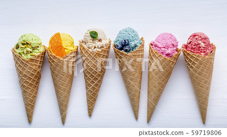 Various of ice cream flavor in cones blueberry Various of ice cream flavor in cones blueberry 59719806