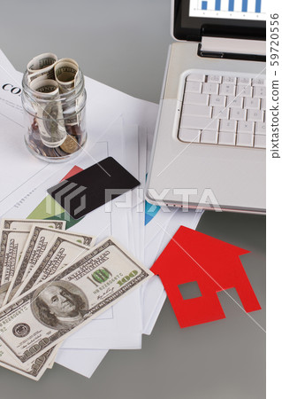 Office table top view. 59720556