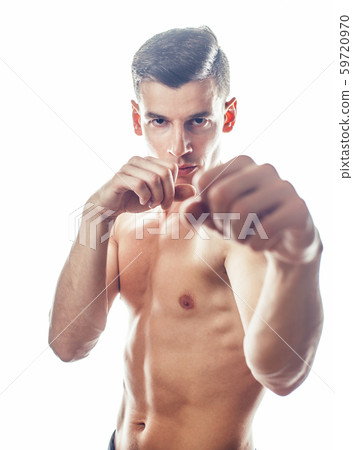 young handsome naked torso man boxing on white background isolated, lifestyle sport agressive people young handsome naked torso man boxing on white background isolated, lifestyle sport agressive people 59720970