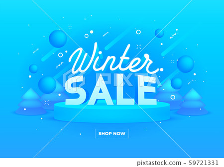 Web banner for Winter sale on blue background. 3D depth and realistic festive objects. Web banner for Winter sale on blue background. 3D depth and realistic festive objects. 59721331