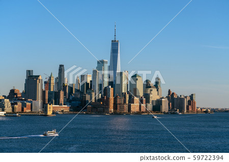 Lower Manhattan which is a apart of New york cityscape river side which can see One world trade center, USA, Taking from New Jersey