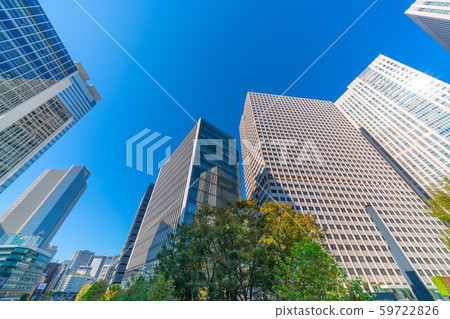 Tokyo cityscape in Japan from Kasumigaseki 3-chome overlooking the Nippon Foundation and skyscrapers reflected in windows (Kasumigaseki Common Gate) 59722826