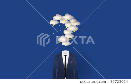 Businessman under the question mark shaped rain cloud and lighting, Concept inspiration business, Paper cut 59723034
