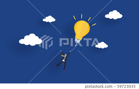 Businessman flying out by light bulb of idea, Concept inspiration business, Paper cut 59723035