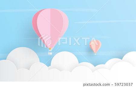 Hot air balloon flying above the cloud, Holiday concept, Paper layer cut Hot air balloon flying above the cloud, Holiday concept, Paper layer cut 59723037