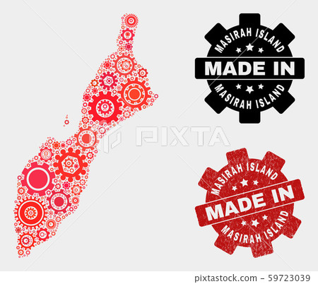 Mosaic Masirah Island Map of Gear Items and Grunge Seal 59723039