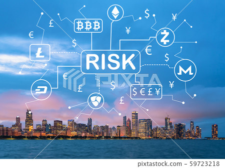Cryptocurrency risk theme with downtown Chicago 59723218