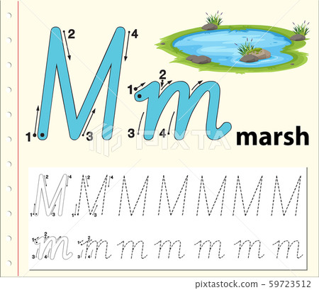 letter m tracing alphabet worksheets stock illustration 59723512 pixta