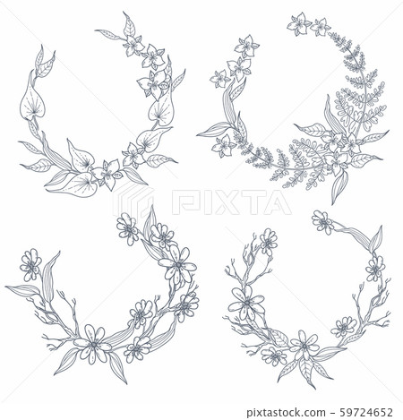 Black and white graphic wreath of floral elements in modern style 59724652