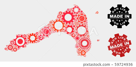 Mosaic Koh Lipe Map of Gearwheel Items and Grunge Seal Mosaic Koh Lipe Map of Gearwheel Items and Grunge Seal 59724936