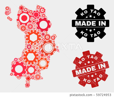 Mosaic Ko Tao Map of Gear Items and Grunge Seal - Stock Illustration ...