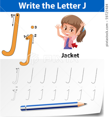 letter j tracing alphabet worksheets stock illustration 59725484 pixta