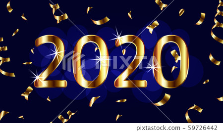 Golden inscription 2020 happy new year. Holiday cards with tinsel. illustration Golden inscription 2020 happy new year. Holiday cards with tinsel. illustration 59726442